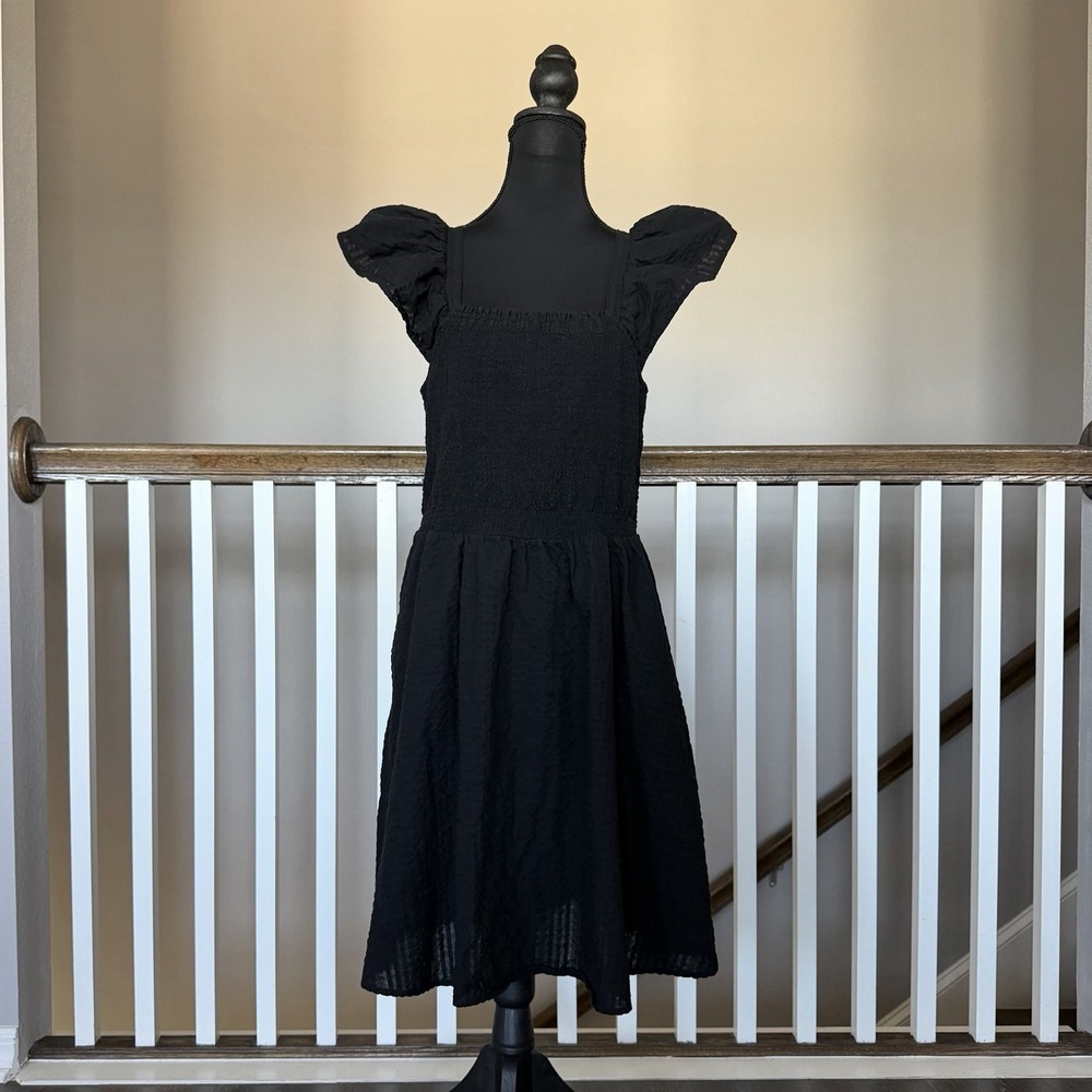 Old Navy Smocked Ruffle Mini Dress Black Large Tall Resort Preppy  Dark Feminine